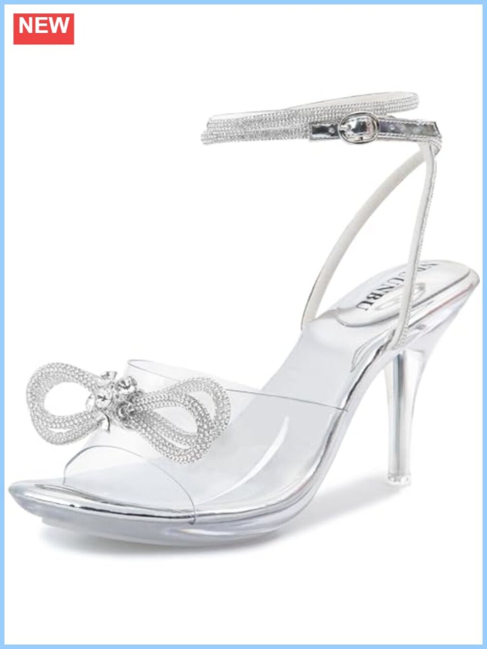 Clear Rhinestone Bow Strappy Heels, Comfortable Wedding Party Sandals, Padded